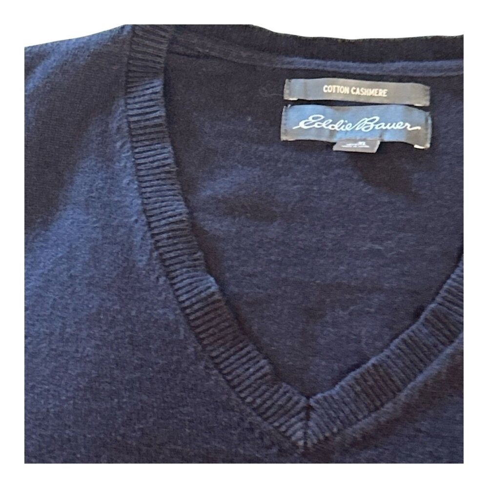 Eddie Bauer Sweater Mens XL Blue Cotton Cashmere Blend V Neck Knit Pullover - Picture 8 of 13